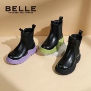 BeLLE 百丽 女童马丁靴加绒保暖时装靴冬季防滑英伦风洋气百搭公主靴短靴