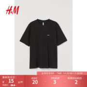 H&M 女装T恤时尚辣妹正肩欧美多巴胺穿搭棉质圆领短袖打底衫0975586 黑色/Original 155/80A