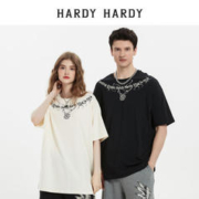 HARDY HARDY 2023烫钻印花纯棉宽松T恤夏季新款情侣短袖男女同款