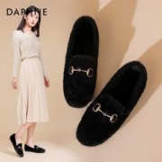 DAPHNE 达芙妮 白色毛毛鞋女外穿2023年新款秋冬季加绒保暖小香风豆豆鞋女