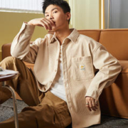 TONLION 唐狮 2023冬季新款灯芯绒长袖衬衫男保暖加绒复古简约百搭宽松外套