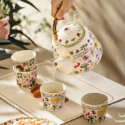 摩登主妇 奶油女孩茶壶泡茶家用陶瓷水壶女士小茶杯茶具套装 奶油女孩一壶两杯A-家庭装 1200ml