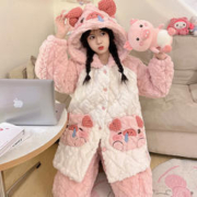 FENTENG 芬腾 2023年新款冬季三层夹棉睡衣女可爱连帽珊瑚绒家居服可外穿 JM8939 XXL