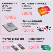 HANDLE5掌上游戏机Windows便携游戏本 AMD锐龙R7-7840U 7英寸120Hz高色域屏 16G+1T 50WH高容量电池 指纹解锁