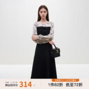 范思蓝恩 23FS14618假两件拼接新中式连衣裙女2023冬盘扣裙子 黑色 M