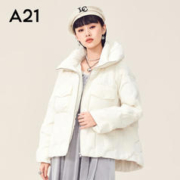 A21 女装宽松立领加厚短款羽绒服外套秋冬小众时尚外套 米杏 L
