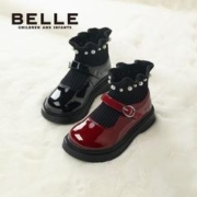 BeLLE 百丽 女童袜靴冬季防滑加绒保暖英伦风洋气