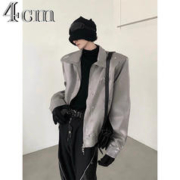 4cm 欧美街头痞帅宽松垫肩夹克男款春秋新款慵懒风中性休闲外套ins