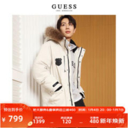 GUESS 盖尔斯 男士工装风貉子毛领连帽中长款羽绒服-M2BL968105Z A90F-银灰色