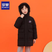 ROMON 罗蒙 男童羽绒服亮面中长款儿童中大童加厚童装2024新款洋气外套男 黑色 150cm