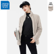 JEANSWEST 真维斯 舒棉绒立领开衫外套女冬季新款加厚加绒宽松保暖立领外套 灰-纯色 M