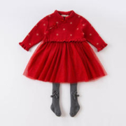 戴维贝拉 宝宝新年秋冬新款年服儿童连衣裙汉服女童针织裙