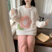 FENTENG 芬腾 冬季新款法兰绒睡衣女甜美少女圆领休闲学生加厚保暖可外穿家居服 4856# XXL