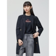 [2件3折价:186]MECITY女装秋冬新款休闲商务外套时尚双排扣系带外套大衣女