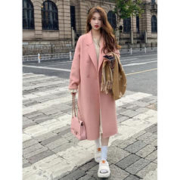 FOURDATRY 仿羊绒呢子大衣女2023秋冬新款韩版宽松中长款赫本风羊毛呢外套女 粉色 2XL