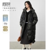 DUIBAI 对白 PU皮拼接面料保暖立领连帽女式长款羽绒服