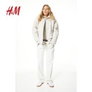 H&M HM女装短外套2023年冬季新款宽松微落肩长袖绗缝夹薄棉服1160727