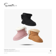 Snoffy 斯纳菲 女童雪地靴冬新款防水防滑宝宝短靴儿童保暖加绒棉鞋