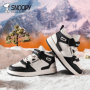 SNOOPY史努比童鞋儿童运动鞋秋冬款男女童高帮休闲板鞋减震耐磨棉鞋 加棉米/黑 28码 脚长16.4-16.9cm