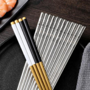 唐宗筷 家用公筷子 316L不锈钢筷子 易清洗 耐高温 8双+2双公筷 C5865X