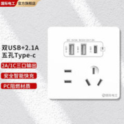 FDD国际电工 86型暗装20W五孔带双USB+typec-c插座面板家用无需充电头墙壁电源 五孔2.1A双USB+Type-c