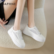 达芙妮（DAPHNE）小白鞋女春夏季薄款2023新款女鞋子女网面增高厚底板鞋女 网面款白灰色 37