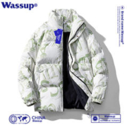 Wassup Sohot 棉服男冬季潮牌宽松羽面包绒服男士情侣户外保暖加厚棉衣男外套 8804白绿 3XL