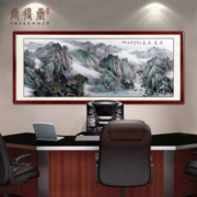 尚得堂 手绘国画山水画客厅装饰画办公室挂画风景画靠山图水墨源远流长 圆角棕色 装裱218*88（推荐）