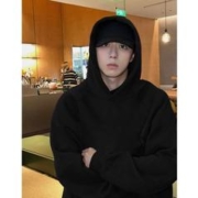 GSLONG 港士龙 纯色外套黑色连帽卫衣男生2023新款秋季百搭运动休闲潮牌加绒上衣