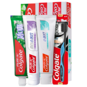 高露洁（Colgate）冰爽劲白牙膏牙刷套装（牙膏120g*3+护龈炭牙刷*1）