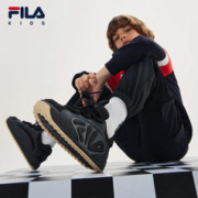 FILA 斐乐 儿童休闲鞋2024年春季橄榄鞋经典板鞋 黑/城堡灰-BC 35码 内长22.0cm