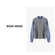BASICHOUSE 百家好 Basic House/百家好绵羊毛针织拼接牛仔开衫毛衣女秋冬休闲百搭