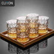 CLITON 玻璃威士忌酒杯加厚复古欧式冰花烈酒杯洋酒杯水杯玻璃杯6只装