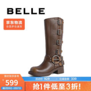 BeLLE 百丽 扣带骑士靴女商场同款牛仔西部靴Z9U1DDG3 棕色-单里 36