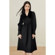 限尺码：PEACEBIRD WOMEN 太平鸟女装 丝绒领连衣裙 A7FAC411689