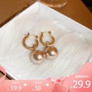 MOEFI 茉妃 法式轻奢感大珍珠耳环个性设计复古气质耳圈网红风耳饰 金色珍珠耳环