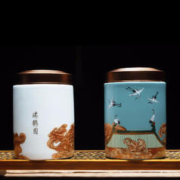 容山堂 cg356 瑞鹤图 茶叶罐 65ml 青底