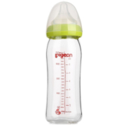 贝亲(Pigeon)宽口径玻璃奶瓶自然实感防胀气240ml配L奶嘴(绿色旋盖)AA91