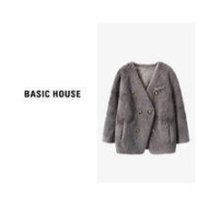 BASICHOUSE 百家好 Basic House/百家好纯绵羊毛大衣外套女秋冬款软糯时尚气质保暖