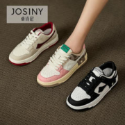 JOSINY 卓诗尼 2024春季新款圆头平底拼色系带学院风女板鞋软底防滑小白鞋