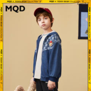 MQD 马骑顿 童装男童连帽棒球服外套2022秋新款棋盘式牛仔复古韩版上衣潮