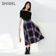 Snidel 2023冬新品复古格纹粗花呢压褶A字高腰半身裙SWFS234024