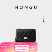 HONGU 红谷 包包牛皮单肩腋下包菱格链条包斜挎小方包女士包 H5125796 漆黑【