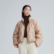 H'S 2023冬季新款纯色简约短款宽松廓形立领气质女轻薄羽绒服