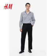 H&M HM男装衬衫2023冬季新款柔软舒适法式条纹八字领长袖衬衣1025664