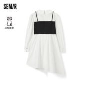 Semir 森马 [商场同款]森马连衣裙女泡泡袖修身不规则2023春季新款假两件短裙