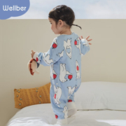 威尔贝鲁（WELLBER）婴儿可脱半袖棉毛布分腿睡袋宝宝秋冬睡袋防踢被儿童睡衣 苹果北极熊(160g)推荐10-15℃ S(推荐身高80cm以下)
