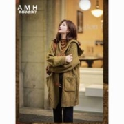 AMH 韩都衣舍旗下AMH连帽针织开衫外套女日系复古慵懒加厚毛衣