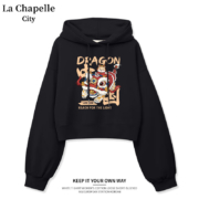 La Chapelle City 拉夏贝尔 女士短款印花连帽卫衣 *2件