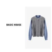 BASICHOUSE 百家好 Basic House/百家好绵羊毛针织拼接牛仔开衫毛衣女秋冬休闲百搭